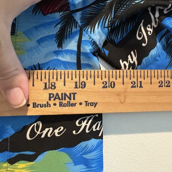 Rima Hawaiian Shirt Men Small Blue Aruba One Happy Island Beach Sunset Vacation - Picture 9 of 11